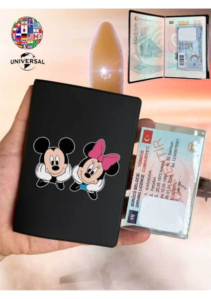 Minnie And Mickey Desenli Pürüzsüz Yüzey Deri Pasaport Kılıfı Kabı Tüm Ülke Pasaportlarına Uygun fiyatları