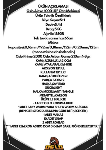 Alexa 1000 Oslo Action Game 210CM 1-8gr Lrf Olta Seti fiyatları