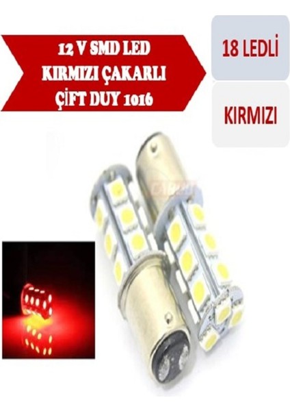 Çakar Ledli Stop Ampulü Fren Lambası 18 LED Kırmızı Çift Duy 1016