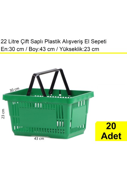 Plastik Market Alışveriş El Sepeti 22 Litre Yeşil 20 Adet