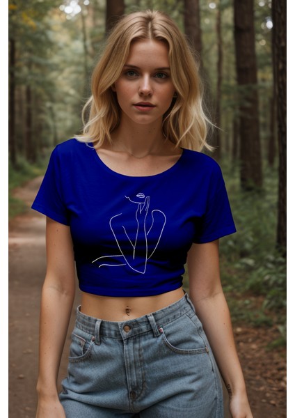 Women / Kadın Silüeti Crop Tişört - Mavi fiyatları