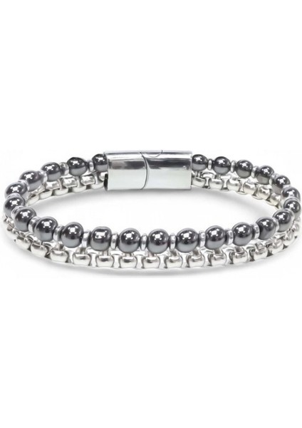 Çelik Zincirli Hematit ve Silver Hematit Bileklik 9592B21D9