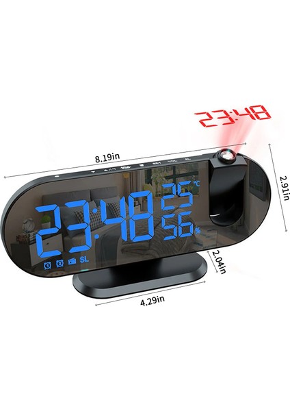 Çok Foksiyonlu LED Projeksiyonlu Dijital Alarm Saati Sıcaklık Nem Göstergeli USB Şarj 180° Dönen
