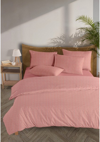 Line %100 Pamuk Ranforce Akay Kırmızı Ipliği Boyalı Nevresim Takımı Tek Kişilik - 160X220 cm