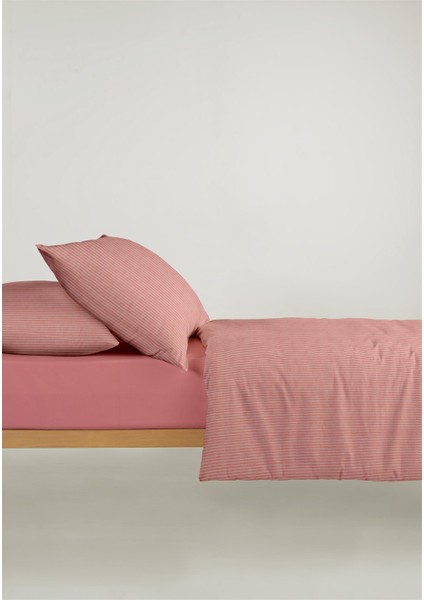 Line %100 Pamuk Ranforce Akay Kırmızı Ipliği Boyalı Nevresim Takımı Tek Kişilik - 160X220 cm fırsatları