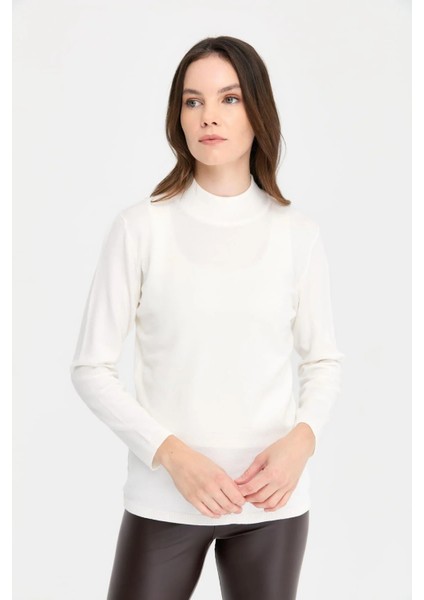 Kadın Likralı Uzun Kol Basic Yarım Balıkçı Bluz 0240016 Ekru fiyatları