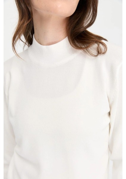 Kadın Likralı Uzun Kol Basic Yarım Balıkçı Bluz 0240016 Ekru modelleri