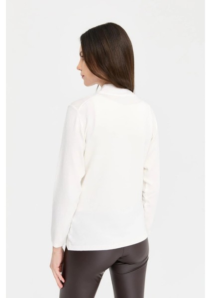 Kadın Likralı Uzun Kol Basic Yarım Balıkçı Bluz 0240016 Ekru fırsatları