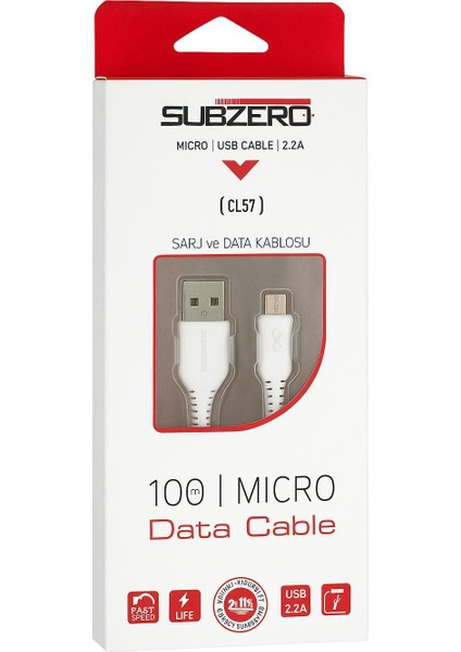 Subzero CL57 Micro USB Şarj ve Data Kablosu (2.2A - 100 Cm) | Hızlı Şarj ve Veri Aktarımı fiyatları