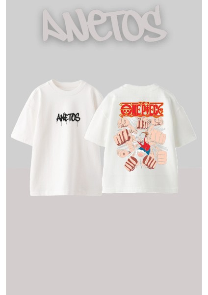 One Pıace Tasarım Sırt Baskılı Pamuk Beyaz Oversize T-Shirt