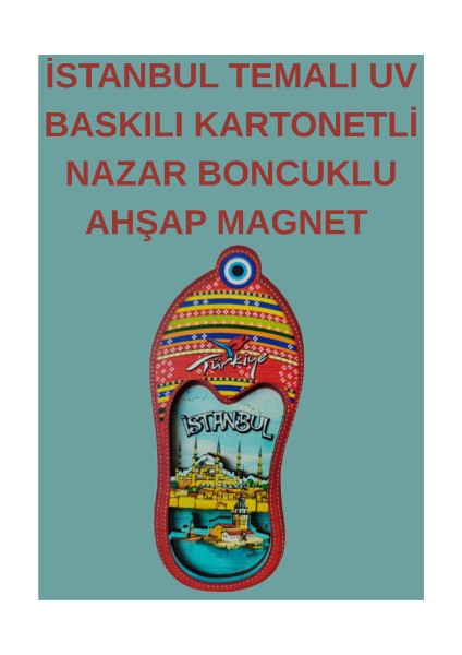 Istanbul Temalı Uv Baskılı Kartonetli Nazar Boncuklu Ahşap Magnet