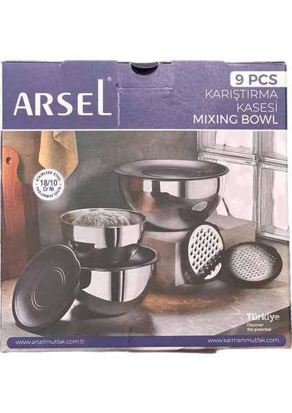 Arsel Premium Rustik 9 Parça Çırpma Kase Seti Saklama Kabı fırsatları