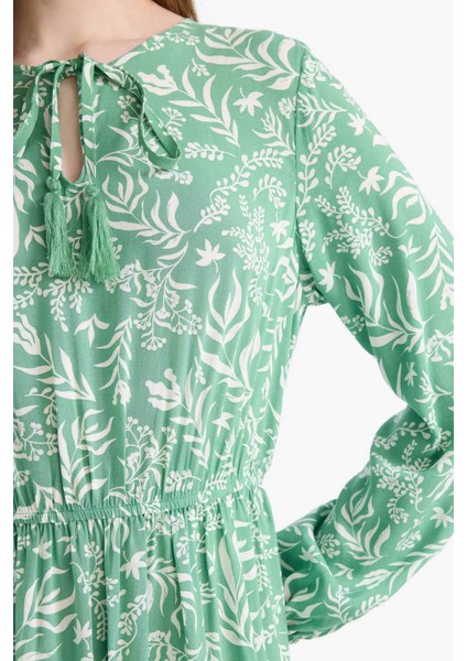 Bisiklet Yaka Desenli Viskon Uzun Kollu Maxi Elbise indirimleri