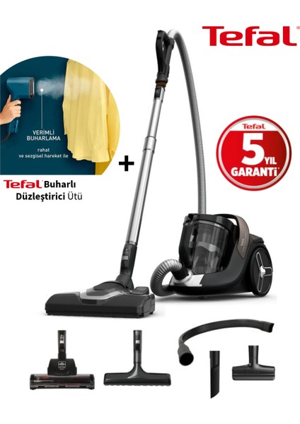 Sessiz Güçlü ve Turbo Başlıklı 5yıl Garantili X-Trem Cyclonic Effitech Toz Torbasız Elektrikli Süpürge + Tefal Buharlı Düzleştirici Ütü