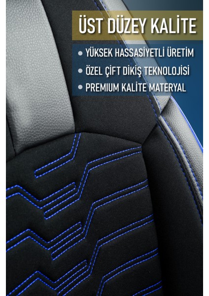 Honda Crx Deri Detaylı Oto Koltuk Kılıfı Ön Arka Takım Platinium Seri Siyah Mavi Scr