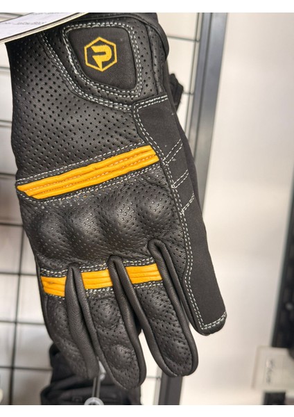 Deri Glove 027 Motorcu Eldiveni Sarı Sıyah