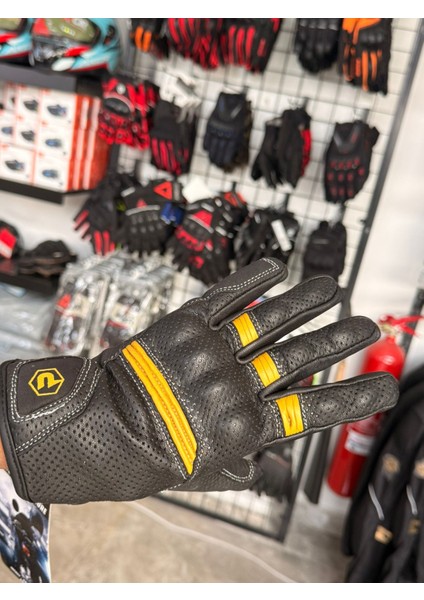 Deri Glove 027 Motorcu Eldiveni Sarı Sıyah fiyatları