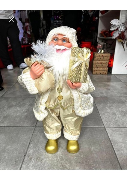 Yılbaşı Gold Krem Noel Baba Figür Biblo 62 cm