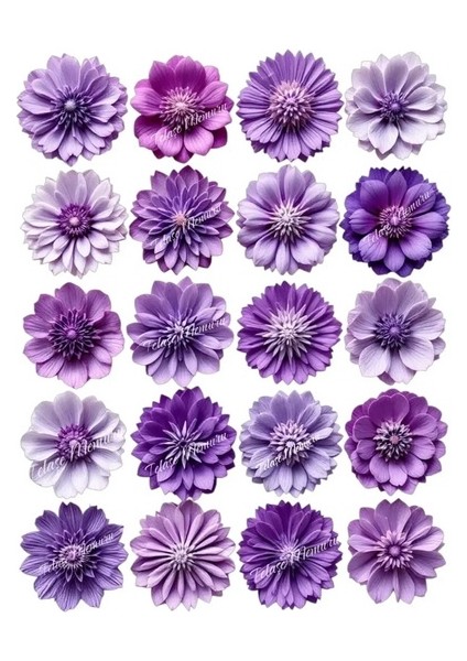 Yenilebilir Mor Çiçek Pasta Süsü - Yenilebilir Pasta Süsü - Çiçek Baskısı - Model 2