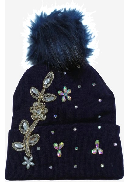 Kadın Örgü Taşlı Ponponlu Bere Standart modelleri