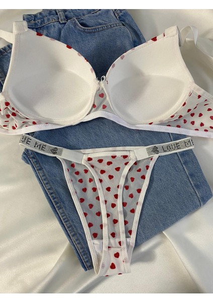 Kadın Kalpli Taşlı Balenli Destekli Dolgulu Push Up Sütyen Takımı Iç Çamaşırı Takımı modelleri