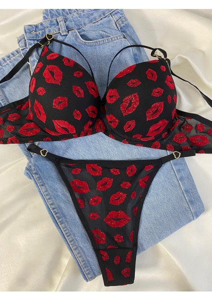 Beyaz Gelincik Underwear Kadın Öpücük Baskılı Ipli Balenli Destekli Dolgulu Push Up Sütyen Takımı Iç Çamaşırı Takımı fiyatları