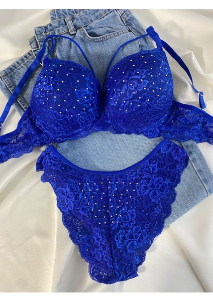 Beyaz Gelincik Underwear Kadın Dantelli Ip Detaylı Taşlı Balenli Destekli Dolgulu Push Up Sütyen Takımı Iç Çamaşırı Takımı fiyatları