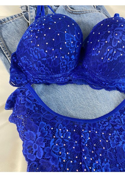 Beyaz Gelincik Underwear Kadın Dantelli Ip Detaylı Taşlı Balenli Destekli Dolgulu Push Up Sütyen Takımı Iç Çamaşırı Takımı modelleri