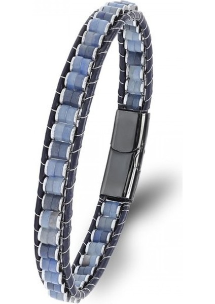 Mavi Aventurin & Hematit Çelik Örgülü Deri Bileklik 9592B22D4
