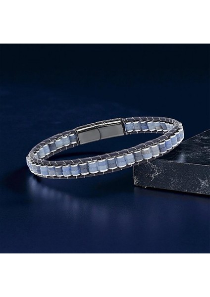 Mavi Aventurin & Hematit Çelik Örgülü Deri Bileklik 9592B22D4 modelleri