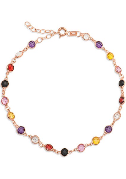 925 Ayar Gümüş Rose Renkli Taşlı Kadın Halhal T8377 (800800)