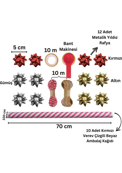 Kırmızı Verev Beyaz Ambalaj Kağıdı Seti | 10 Rulo Kağıt (70X100 Cm)-12 RAFYA-20M Ip-Bant ve Makinesi fiyatları