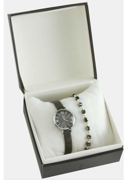 Kayışlı Bayan Kol Saati ve Kutulu Bileklik Kombini