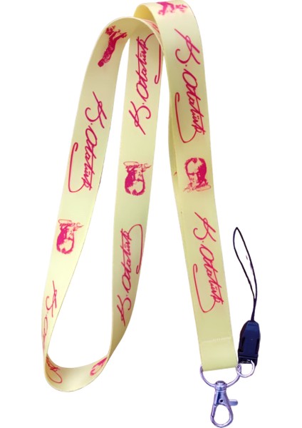 Sarı Kırmızı Atatürk Imzalı Boyun Askı Ipi ve Telefon Askısı + Kartlık