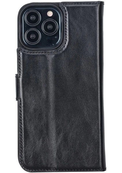 Apple iPhone 13 Pro Max Uyumlu Deri Cüzdanlı Kılıf Rustik Siyah modelleri
