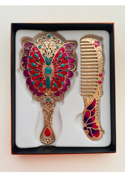 Ayna Tarak Seti, Kutulu-Metal-Hediyelik Takım, 13CM Aynalı Saç Fırçası, Tavuskuşu Figürlü fiyatları