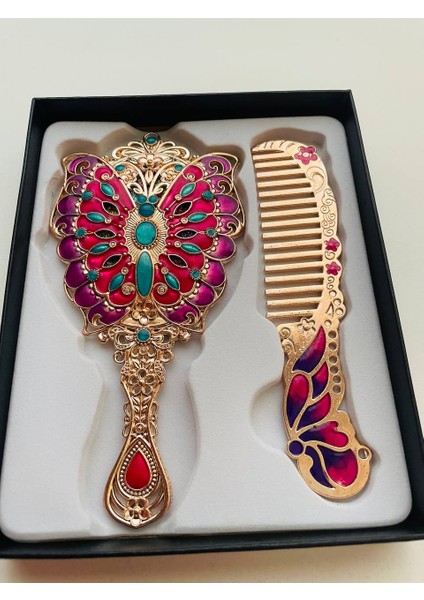 Ayna Tarak Seti, Kutulu-Metal-Hediyelik Takım, 13CM Aynalı Saç Fırçası, Tavuskuşu Figürlü fırsatları