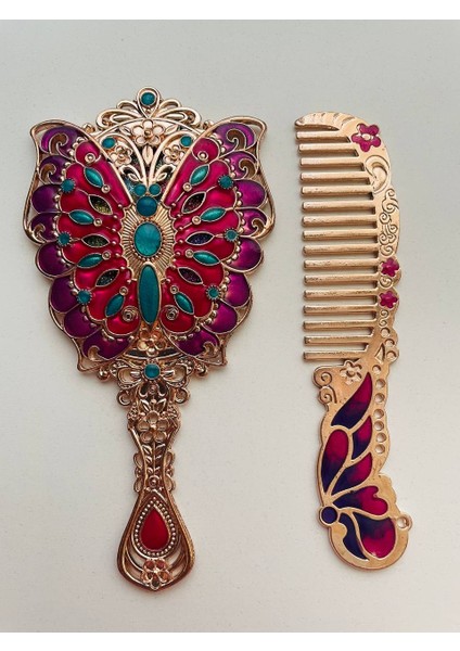 Ayna Tarak Seti, Kutulu-Metal-Hediyelik Takım, 13CM Aynalı Saç Fırçası, Tavuskuşu Figürlü indirimleri