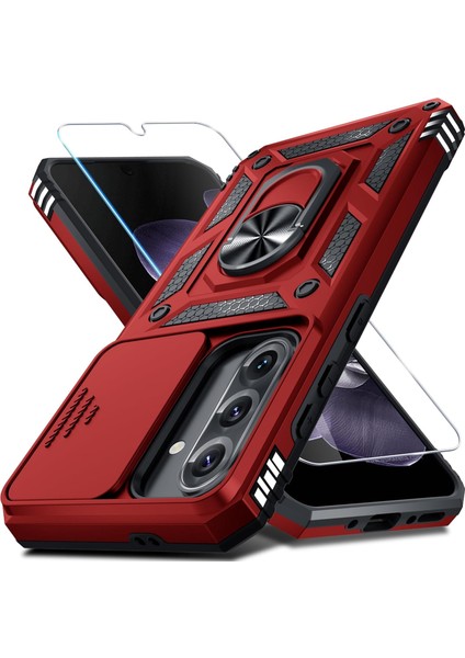 Samsung Galaxy A36 Uyumlu Ekran Koruyucu Kılıf Sürgülü Yüzüklü Standlı Darbe Emici Tank Kapak