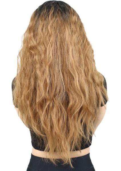 Kabarık Dalgalı Uzun Fiber Sentetik Peruk / Siyah / Karamel Ombreli fırsatları