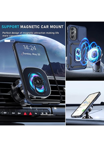 Samsung Galaxy A16 Uyumlu Ekran Koruyucu Kılıf Sürgülü Yüzüklü Standlı Darbe Emici Tank Kapak