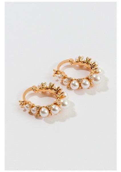 Kadın Slt Altın Taşlı ve Incili Çelik Küpe