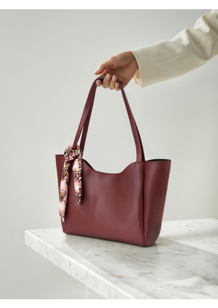 Lumi Kadın Fular Hediyeli Fermuarlı Mıknatıs Kapamalı Shopper El ve Omuz Çantası