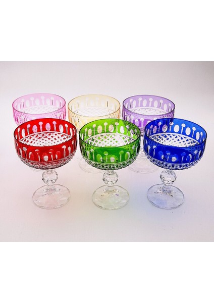 El Yapımı Kristal Bohemia Lüks Royal Desen 200ML Dekoratif Sunumluk Ayaklı Dondurmalık Kase Set 6'lı fiyatları