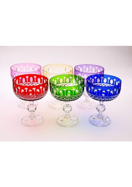 El Yapımı Kristal Bohemia Lüks Royal Desen 200ML Dekoratif Sunumluk Ayaklı Dondurmalık Kase Set 6'lı modelleri