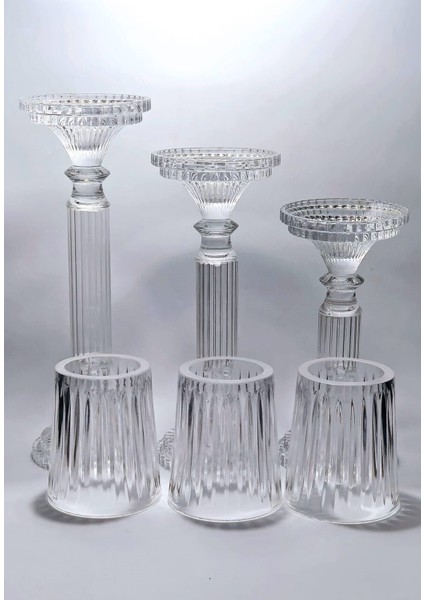 El Yapımı Kristal Desenli Şeffaf Lüks Mumluk Şamdan Set 3'lü fiyatları