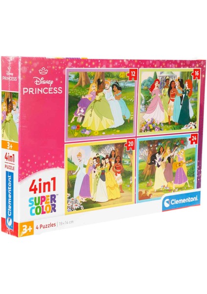 12 + 16 + 20 + 24 Parça Supercolor Puzzle: Disney Prensesler