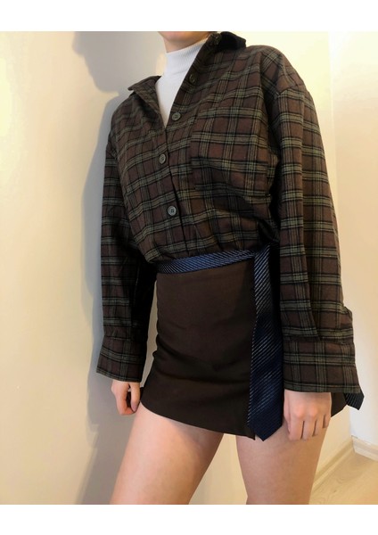 Kadın Ekoseli Oversize Uzun Kollu Kışlık Oduncu Gömlek