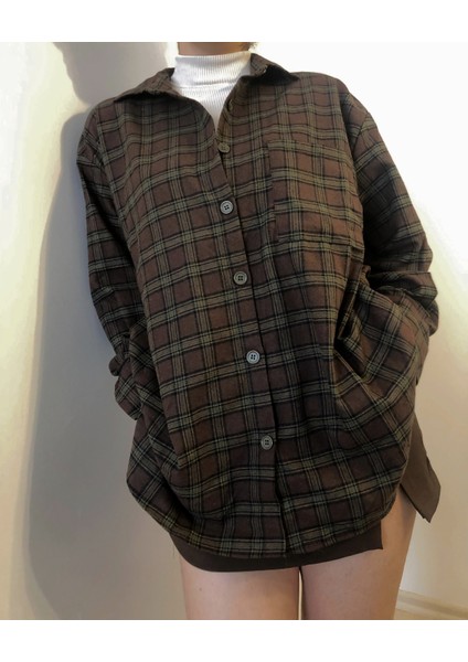 Kadın Ekoseli Oversize Uzun Kollu Kışlık Oduncu Gömlek modelleri