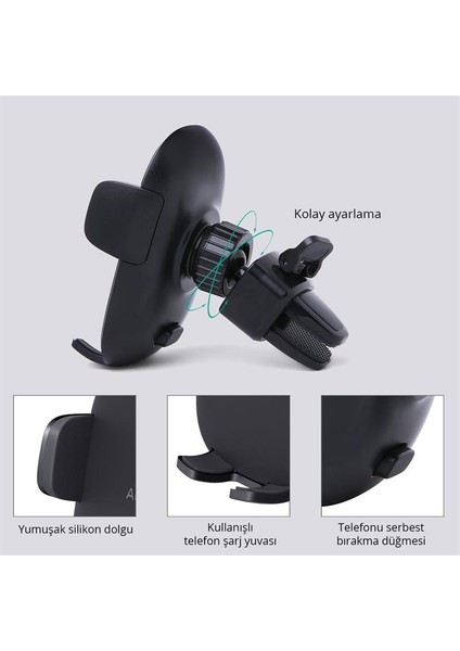 Aukey HD-C48-BK 360 Derece Tüm Cihazlarla Uyumlu Araç Içi Telefon Tutucu Kolay Kilitleme/bırakma fiyatları
